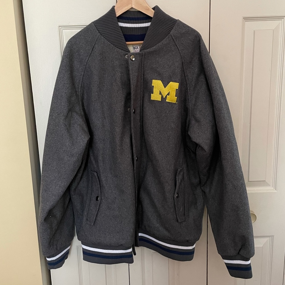University Varsity Bomber Jacket - Charcoal with Yellow M Patch